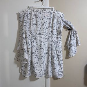 POLKA DOT OFF THE SHOULDER DRESS WITH BELL SLEEVES